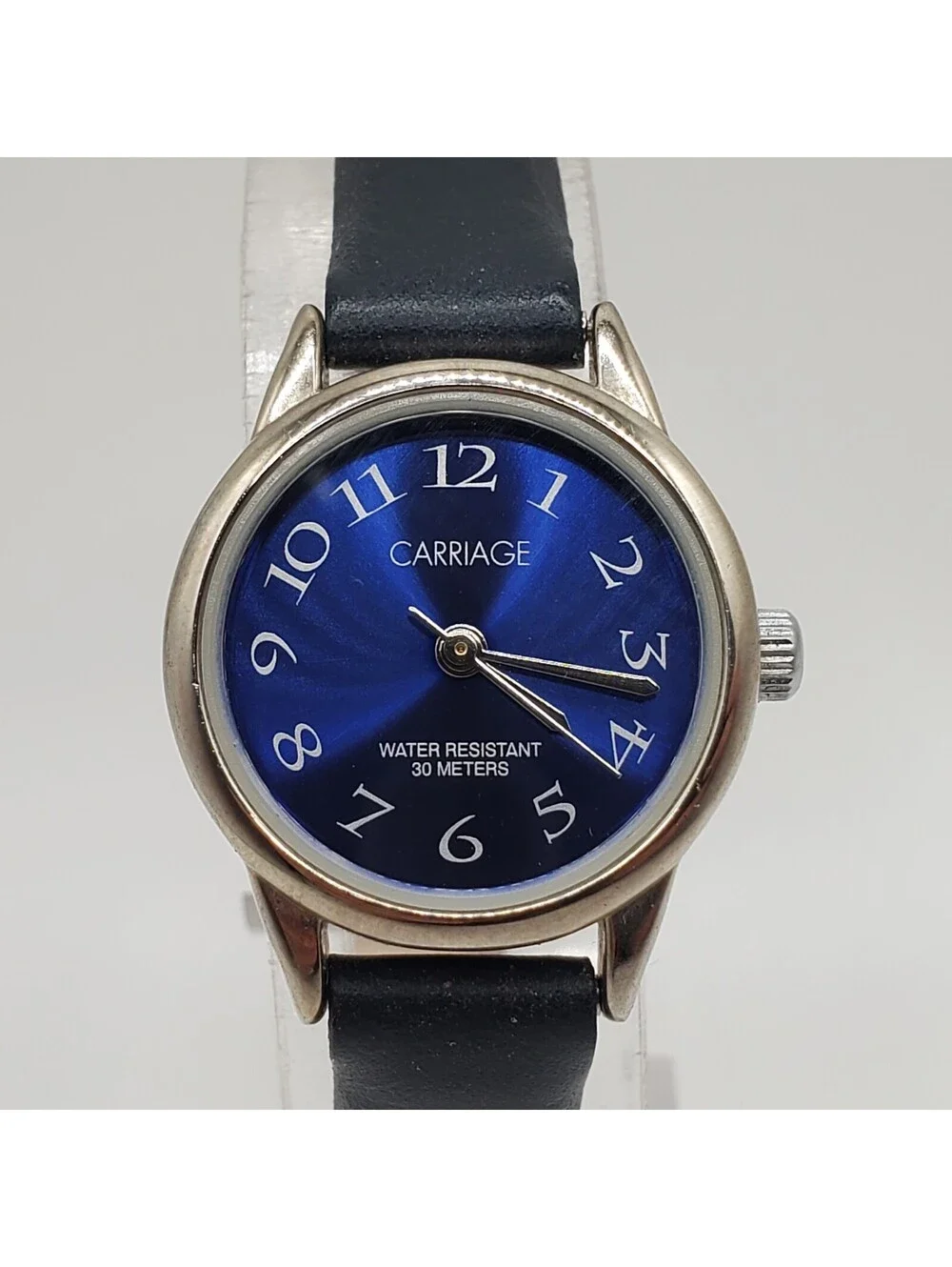 Carriage Quartz Watch Womens 22mm Blue Dial Silver Tone New Battery